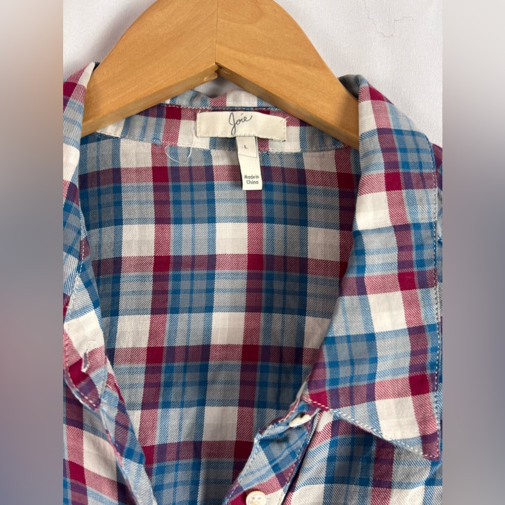 Joie Women's Cotton Red White & Blue Plaid Button Down Top - Picture 3 of 5